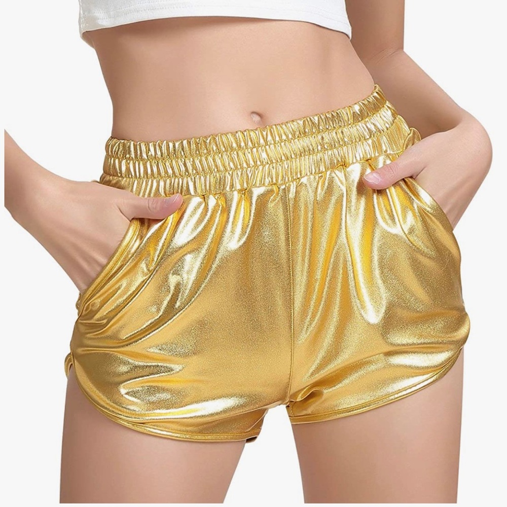 Woman’s Metallic Shiny Rave Shorts With Pockets